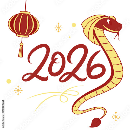 Year of the snake 2026 chinese new year celebration with snake illustration and lantern vector design