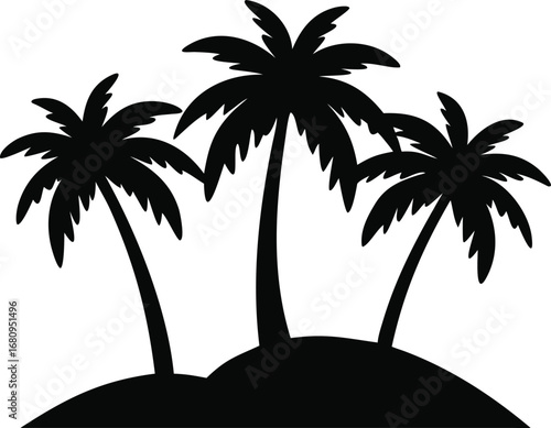 Silhouetted palm trees on tropical island beach for summer vacation and paradise getaway designs silhouette