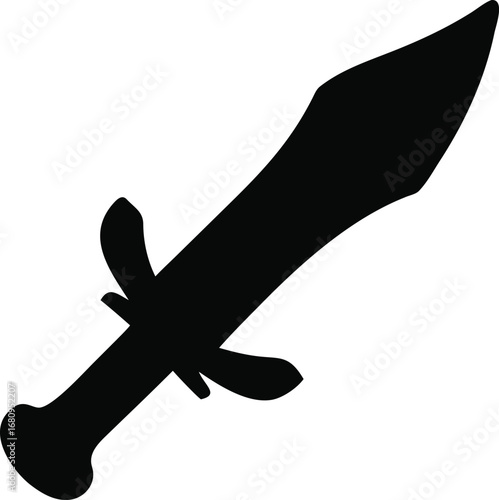 Bold black silhouette of an ancient sword with curved blade and simple hilt ready for battle silhouette