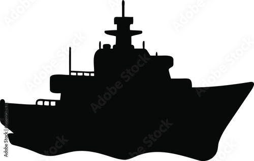 Striking silhouette of a modern warship a powerful naval vessel sailing on the water silhouette