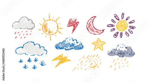 Weather elements hand drawn illustration moon clouds