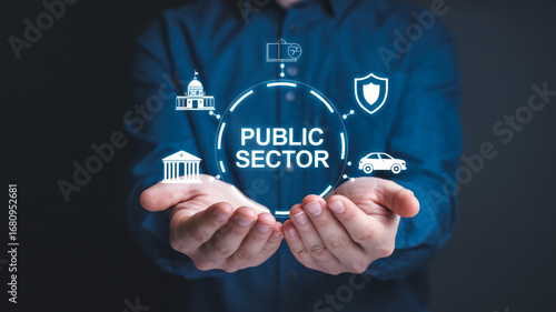 Public sector services government administration and management concept visualization in hands