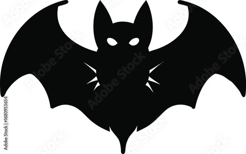 Stylized silhouette of a black bat with outstretched wings ready for halloween night flight silhouette