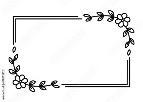 Minimalist floral line art frame border flower