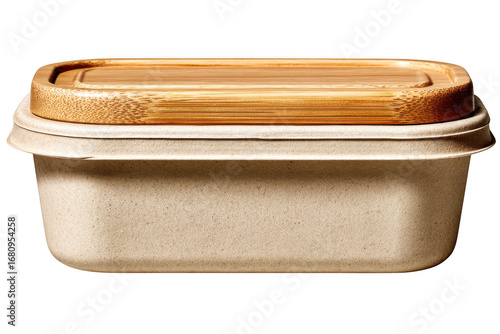 Eco friendly food container with bamboo lid isolated on transparent background