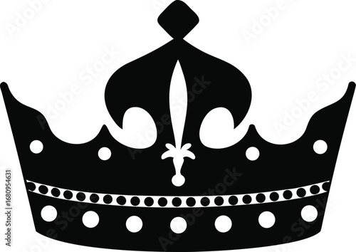 Elegant black and white stylized crown symbol royal icon of royalty prestige and authority for design projects silhouette