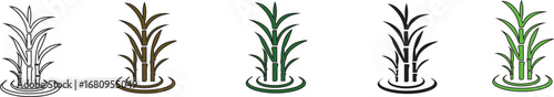 Sugarcane stalk icons, A dense patch of green sugarcane plants with tall stalks and leaves against a black background isolated view, Black Silhouette Sugarcane Plant Vector Icon,plants.