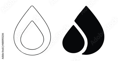 Two Water Drop Icons One Outline One Solid Black liquid symbol fluid shape