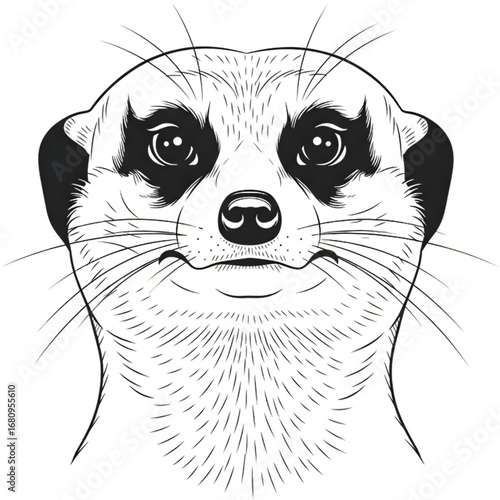Meerkat Face Monochrome Line Art Illustration
