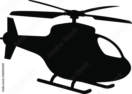 Black silhouette of a modern helicopter in flight ready for aerial operations and transport missions silhouette