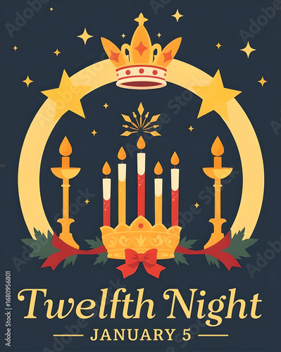 Twelfth Night January 5 Festive Illustration