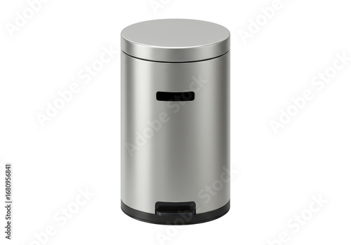 Isolated step-on trash can, waste container with pedal, shiny stainless steel construction