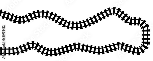 Curve train track icon, railway winding line. Curve railroad illustration top view, rail way