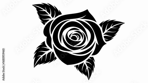 Elegant black rose with leaves design symbolizing love romance beauty and nature's artistry