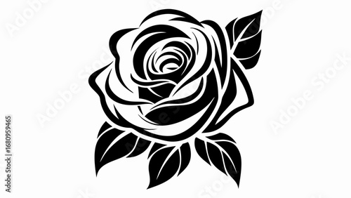 Elegant black rose with leaves, a timeless symbol of beauty and passion for artistic designs.