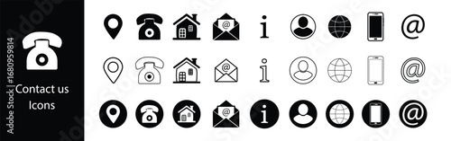 Contact Us Icon Set – Business Card and Communication Symbols Vector Collection.