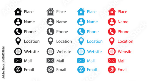 Business Contact Information Icon Set – Phone, Email, Location and Website Vector.