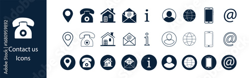 Business Contact Information Icon Set – Phone, Email, Location and Website Vector.