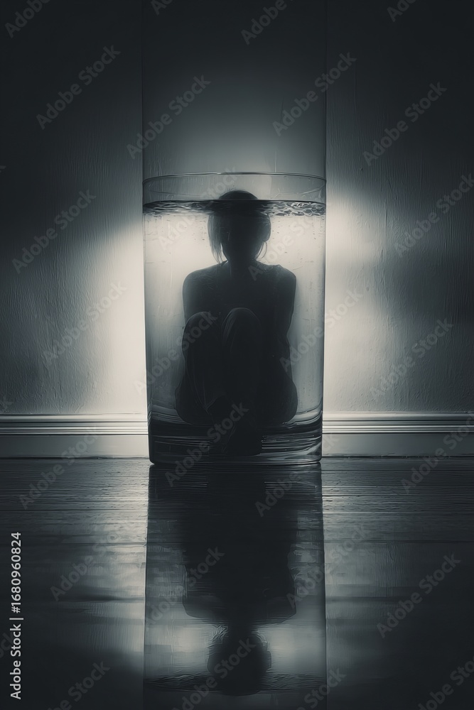 Obraz premium Person Made of Glass Filled with Darkness Representing Depression