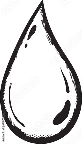 Hand Drawn Black And White Water Droplet With Highlights liquid fluid