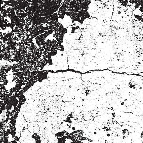 Monochrome grunge texture of a cracked and peeling concrete wall showing heavy distress and decay for backgrounds vector illustration