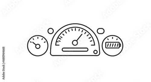 Dashboard gauges illustrating speedometer and battery level  