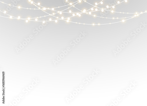 Png chain lamp string glow bright winter abstract festive garland holiday christmas isolated decoration transparent white party gold light illustration