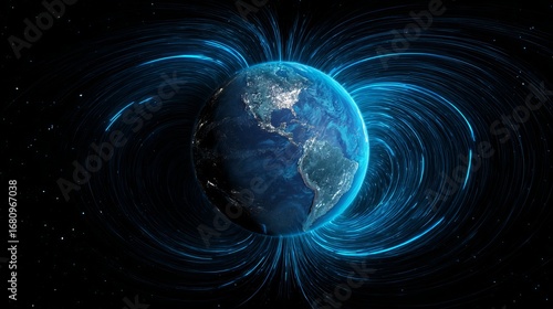 Visualization of Earth’s Magnetic Field as Glowing Blue Lines