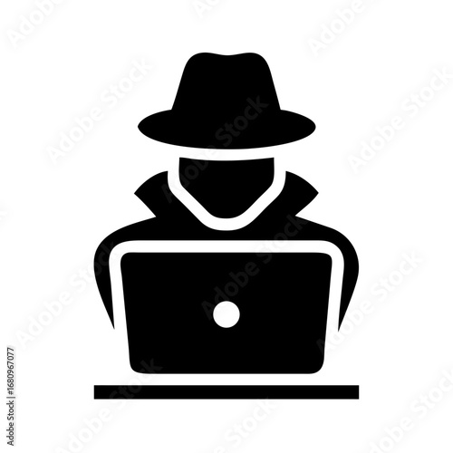 Vector art of hacker using laptop, symbolizing cybercrime, data theft, and the importance of online security in the digital world, emphasizing protection