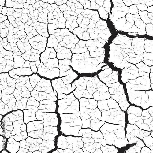 High-contrast close-up of deep cracks in dried mud or a heavily damaged surface for a dramatic grunge texture vector illustration
