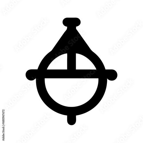 Vector art of alchemical symbol resembling a water droplet with a cross, representing purification, a spiritual and mystic emblem