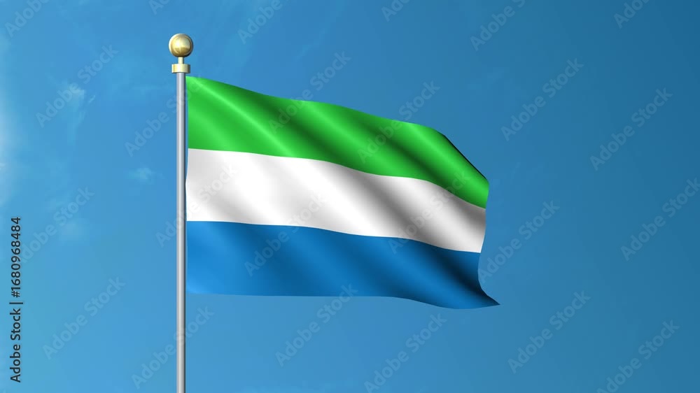 Realistic 3D Sierra Leone Animated Flag Waving in the Wind – National ...
