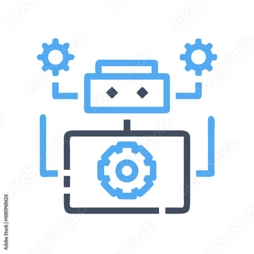 Vector art of automation process with machine learning and artificial intelligence, featuring data analysis and technological connections