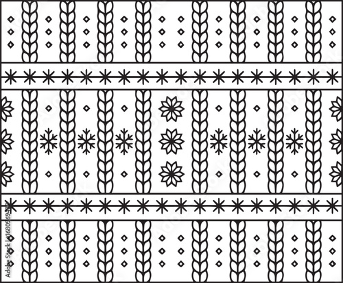 Beautiful and classic knit sweater pattern for winter theme decorated vector line art illustration coloring page for kids and adults holiday enjoying