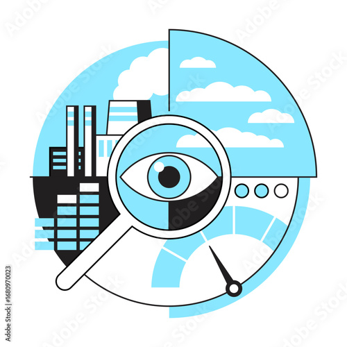 Air Quality Index decoration in thin line - AQI report how polluted the air