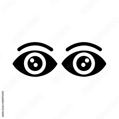 Vector art of two stylized eyes with prominent pupils and eyelashes, , representing vision, sight, or observation in a simple graphic design