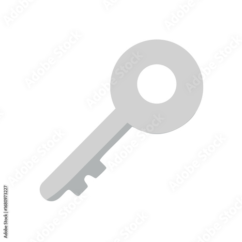 Vector art of simple gray key icon, representing security, access, and the ability to unlock and protect valuable assets and information