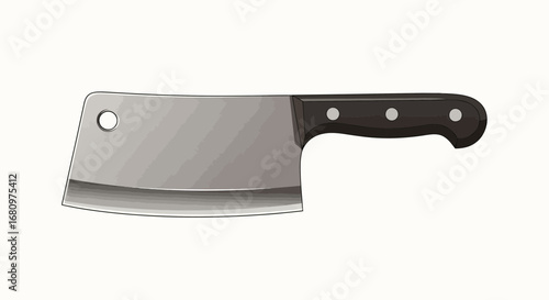 Butcher knife illustration with black handle on a clean background