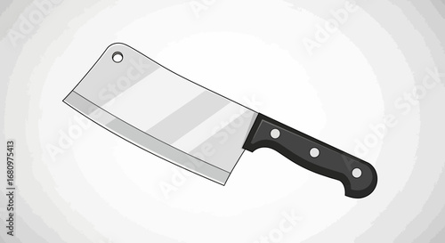 Butcher Knife Illustration with Black Handle on Neutral Backdrop