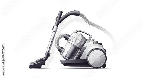 Canister vacuum cleaner on a pristine white background, ready for use