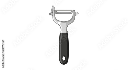 Cartoon style vegetable peeler with ergonomic handle on a white background