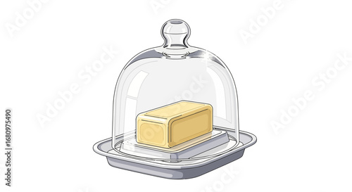 Cartoon style illustration of butter dish with transparent cover