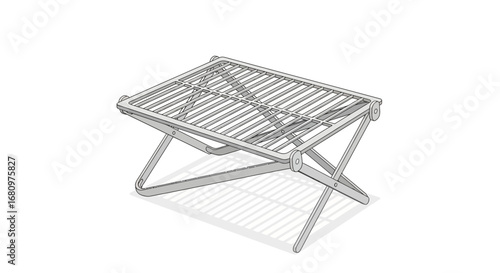 Detailed illustration of a minimalist portable folding grill on white backdrop