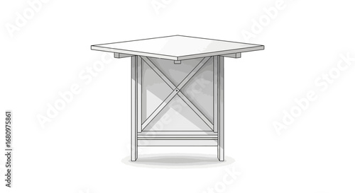 Detailed Line Art of a Modern Square Table with Wooden Structure