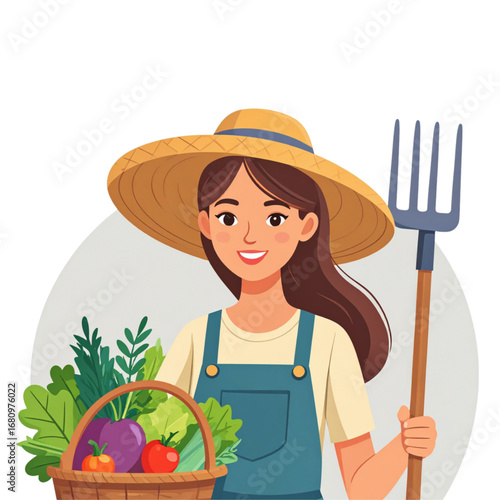 Female farmer flat design illustration with vegetables