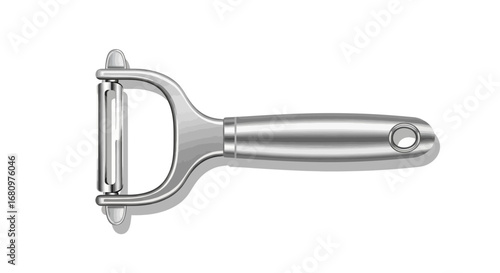 Elegant chrome vegetable peeler gleaming on pristine white background