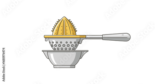 Illustration of a manual citrus juicer, kitchen tool for pressing juice