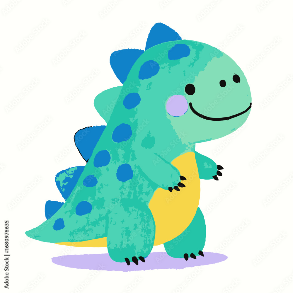 Obraz premium A beautifully illustrated watercolor composition showcasing a variety of small and large dinosaurs, including a gentle apatosaurus, a playful baby triceratops