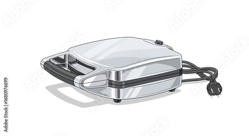Illustration of a Stainless Steel Waffle Maker on a White Background