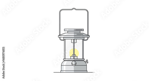 Illustration of an illuminated vintage-style kerosene lantern on white backdrop